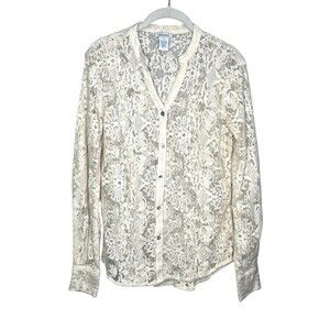 Sundance Blouse Womens Small White Lace Sheer Button Front Long Sleeve Top